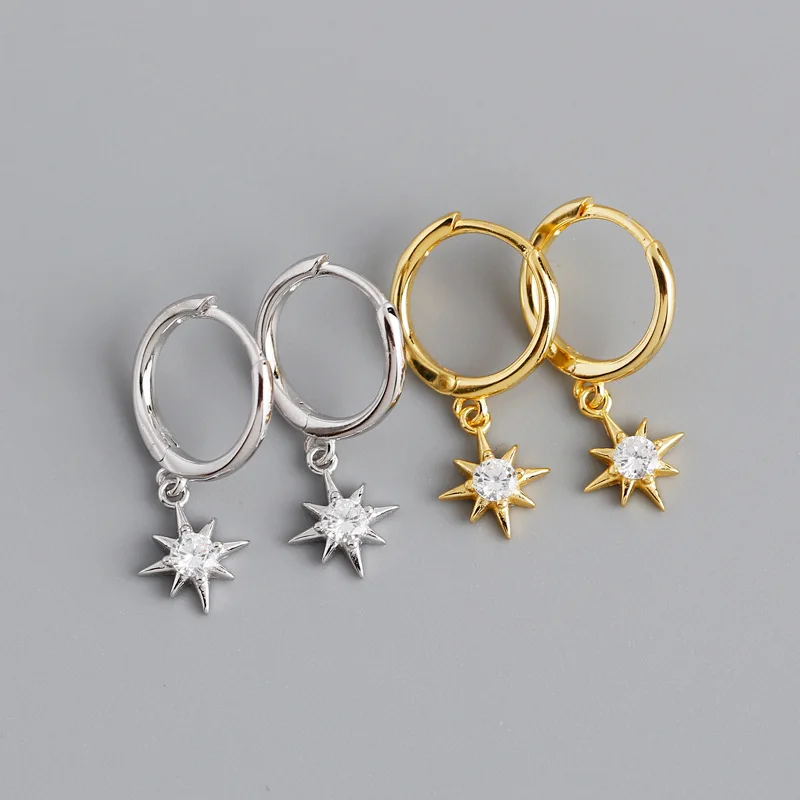 

New Arrivals S925 Sterling Silver Anise Star Zirconia Earrings Minimalist 18K Gold Plated Dangler Jewelry For Women 2022