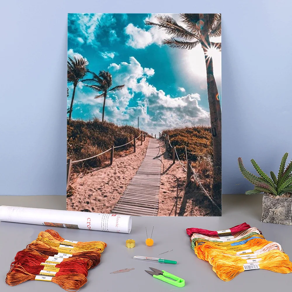 

Landscape Sunset Printed Canvas 11CT Cross Stitch Set DIY Embroidery DMC Threads Craft Handmade Handiwork Hobby Different