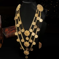 luxury ethnic costume jewelry gold plated coin shoulder jewelry chain turkish coin necklace sets for women prom jewelry
