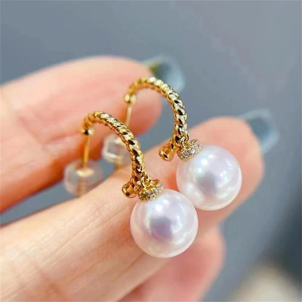 

DIY Pearl Earnail Accessories S925 Sterling Silver Jewelry Gold Earrings Women's Empty Fit 8-12mm Beads