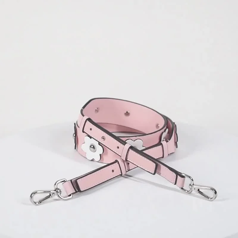 Bag Strap Fashion Vintage Gold Metal Flower Rivet Bag Strap Real Leather Shoulder Strap Women Replacement Bag Parts Accessories