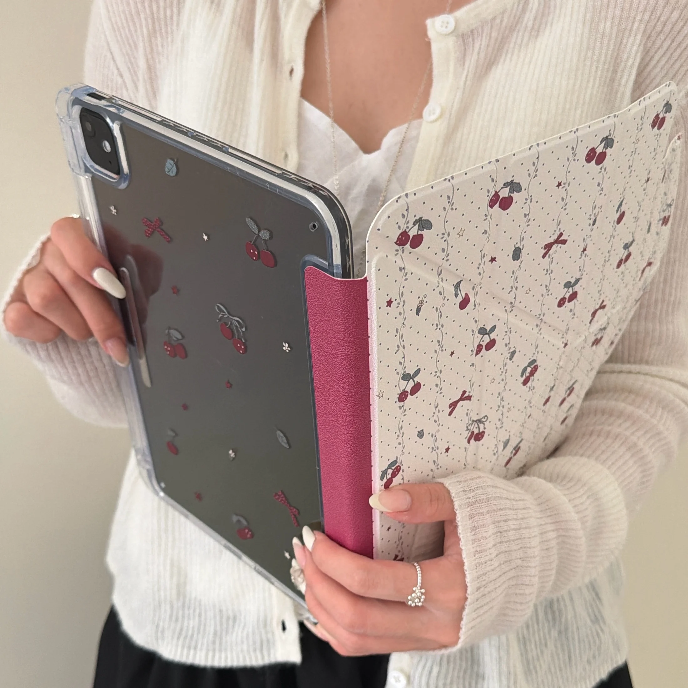 Фото Симпатичный складной чехол для планшета с рисунком вишневого цвета для iPad 11-го/10-го/9-го поколений, Air 5/4, Mini 6/5, Pro 11 дюймов с держателем для стилуса №3