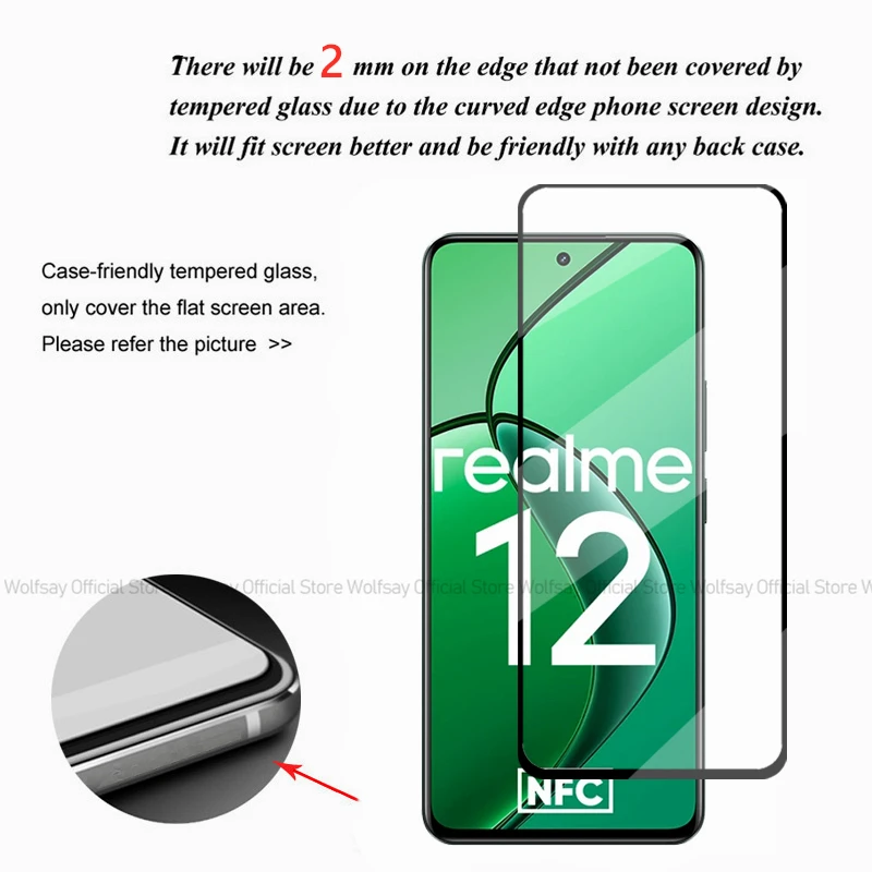 Закаленное стекло для Realme 12/4G пленка защиты экрана полное клеевое покрытие