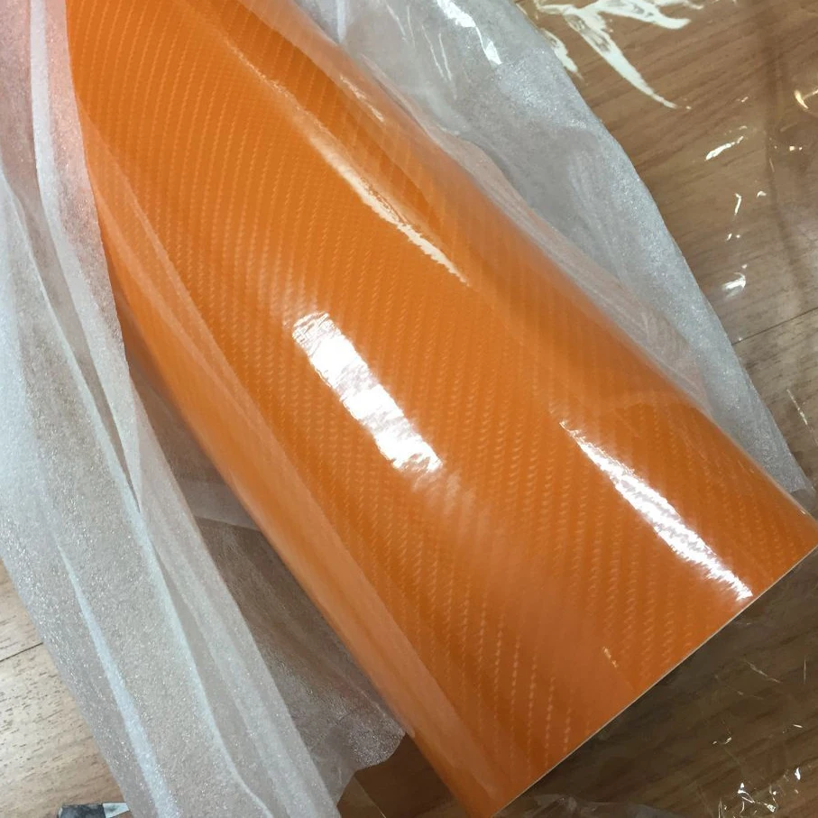 Суперкачественная ультраблестящая виниловая 5d-пленка из углеродного волокна 4D Текстура оранжевая Глянцевая 5D углеродная пленка размером 50 см * 150 см/200 см/300 см