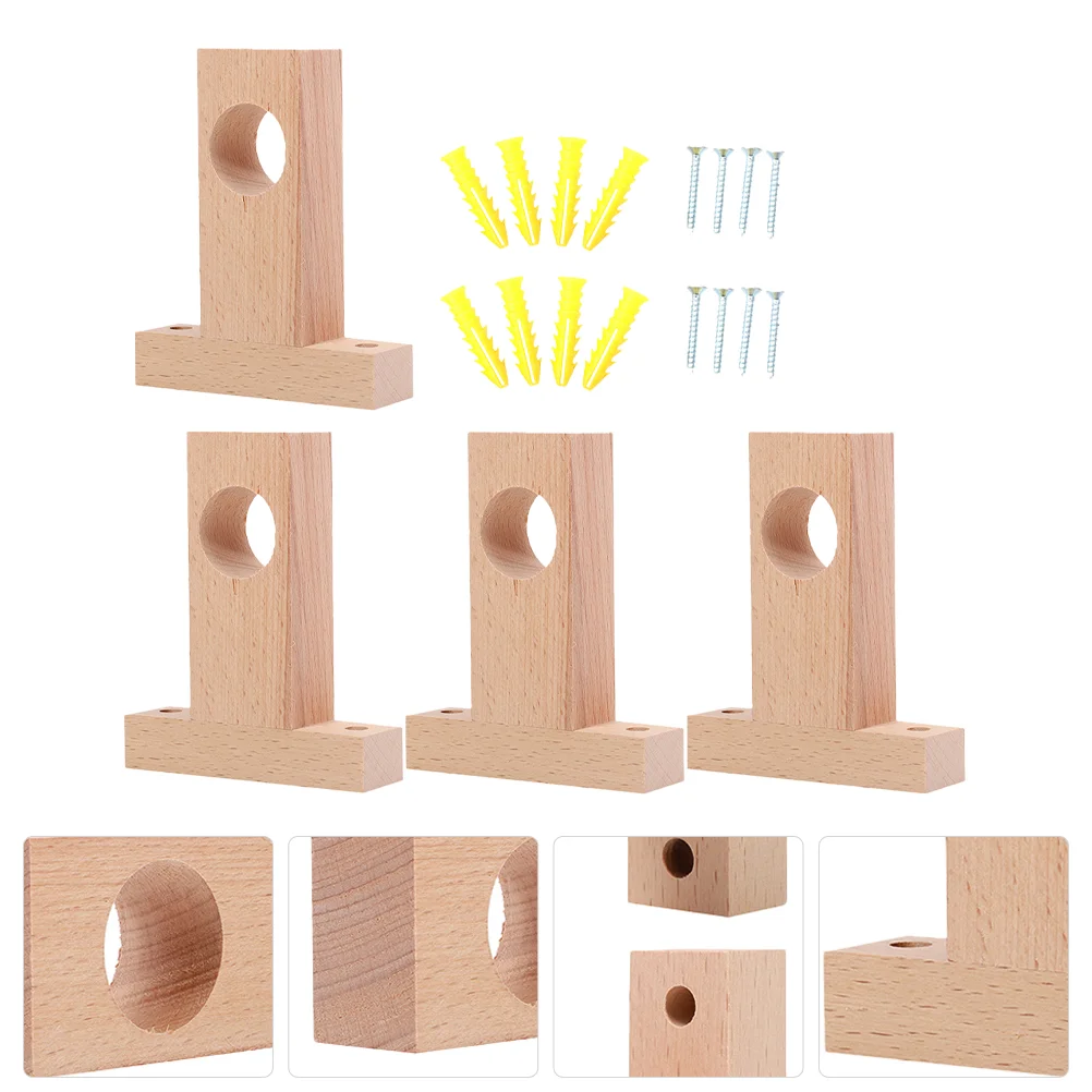 

4 Pcs Guide Curtain Holder Wall Pole Rod Holders Buttress Bracket Bar Wood Solid Wooden Support Middle