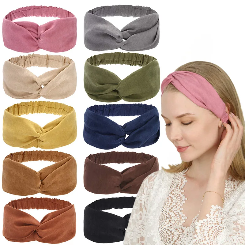 

Korean Suede Retro Solid Color Rabbit Ears Headbands Cross Bow Hairbands Metal Wire Scarf Headband Hair Band Accessories