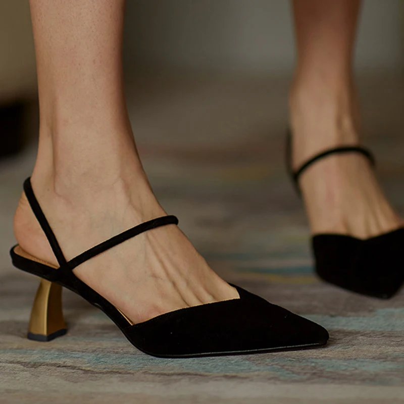 

2022 New Genuine Leather Shallow Pumps Women Summer Pointed Toes Curved Heel Solid Color Stilettos Wedding Evening Dresses Shoes