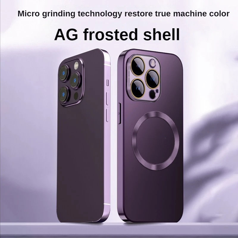 Luxury AG Frosted Galss Magnetic Wireless Charging Case for Iphone14 Plus 13 12 11 Pro Max Full lens protection Cover