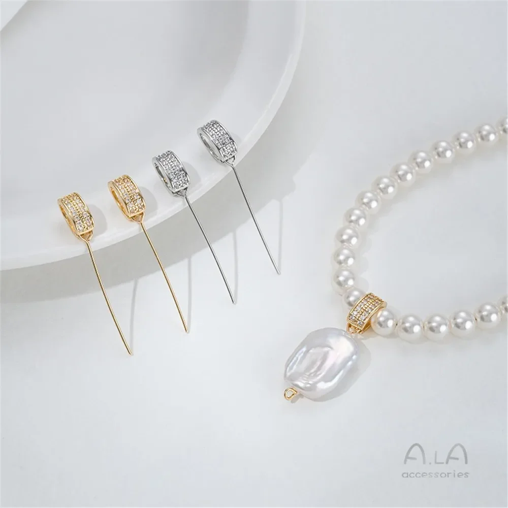 14-каратное золото мелкая игольная подвеска пряжка с жестким отверстием длинная