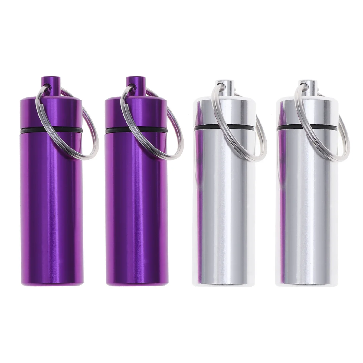 

4 Pcs Holder Travel Medicine Kit Portable Case Stainless Steel Key Ring Hanging Bottle