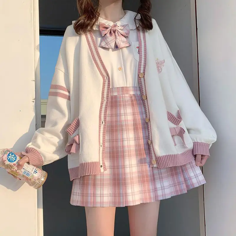 

Knit Cardigan Woman Sweet Girl Harajuku Sweater Loose Sleeve Kawaii Embroidery Coat Winter Oversize Cute College Uniform Outwear