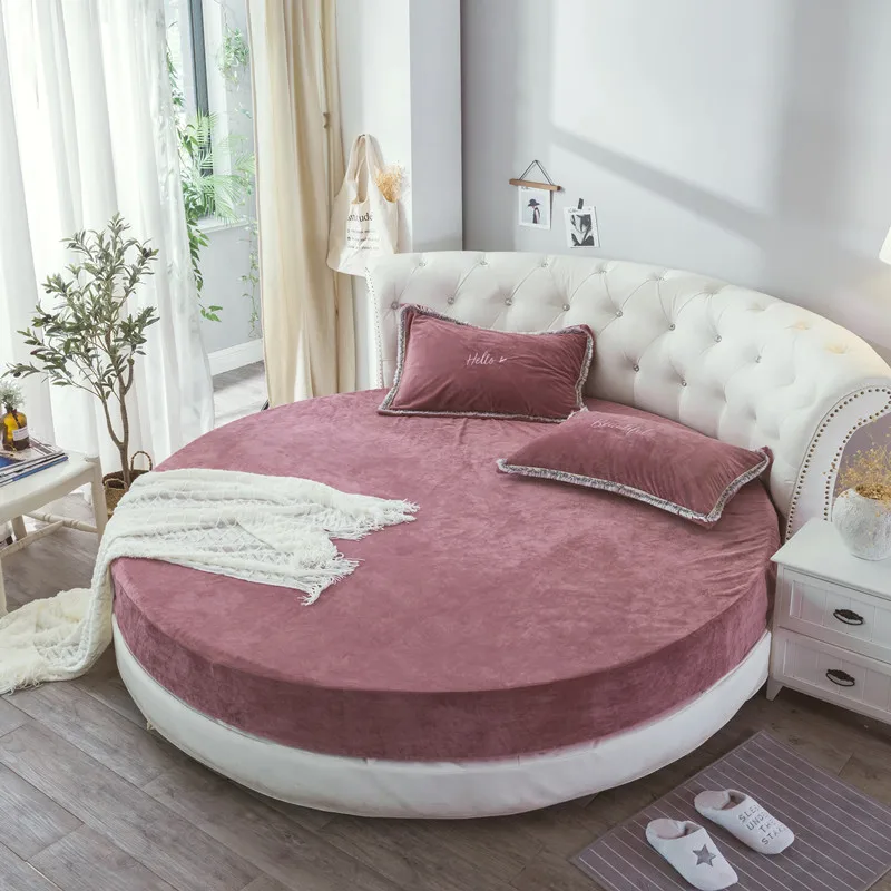 

Winter Round Coral Fleece Fitted Bed Sheet Solid Color Velvet Round Diameter 200cm-220cm Flannel Mattress Cover No Pillowcase