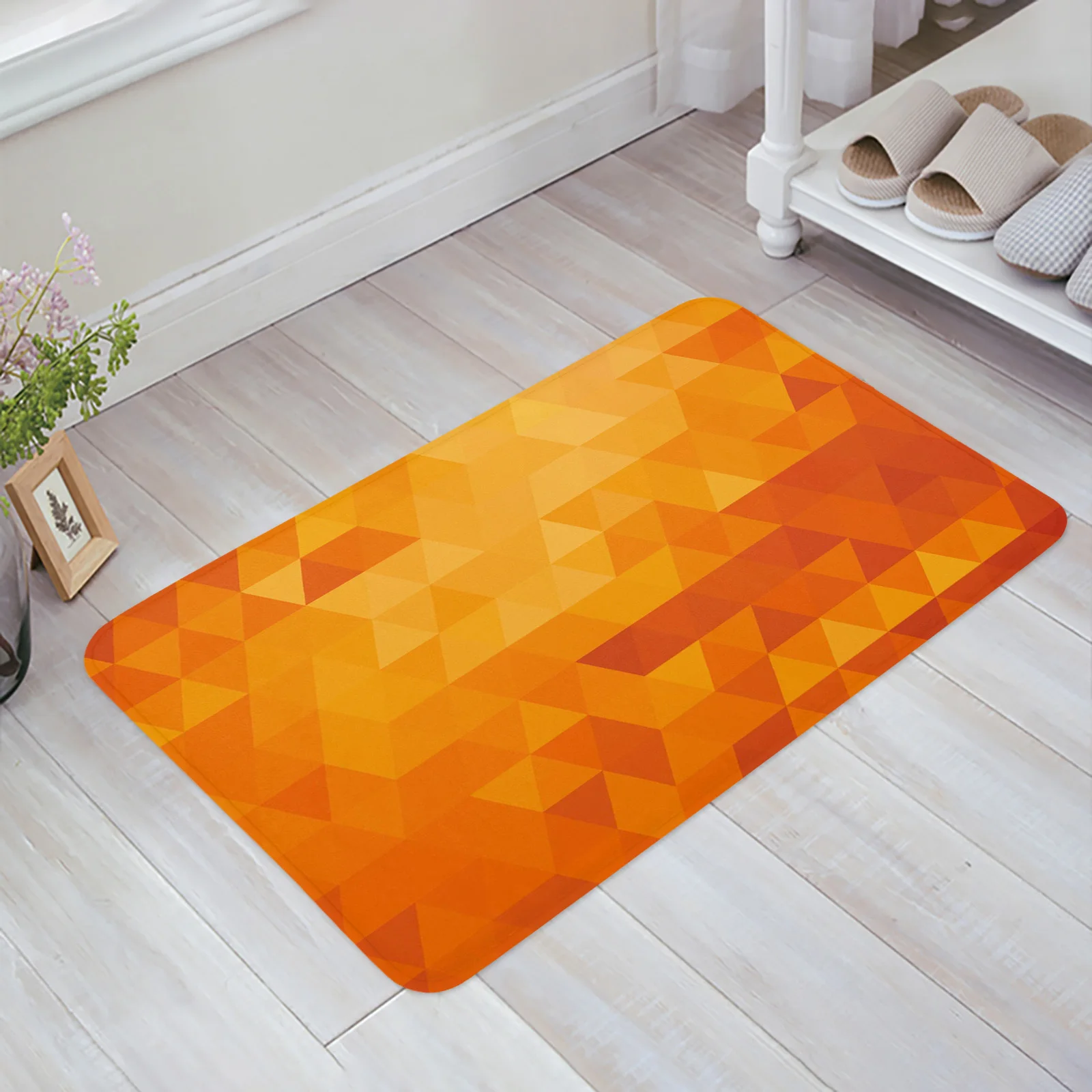 

Orange Triangle Geometry Orange Floor Mat Entrance Door Mat Living Room Kitchen Rug Non-Slip Carpet Bathroom Doormat Home Decor