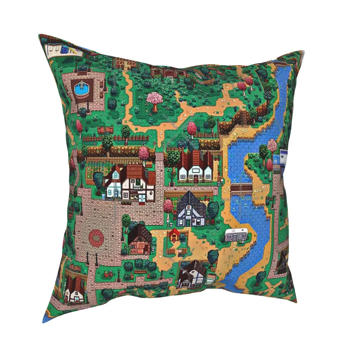 

Stardew Valley Town Подушка с изображением карты мира чехол, чехол-наволочка, сатиновый чехол 60x60 см, Пасхальная Подушка, чехол s с аниме