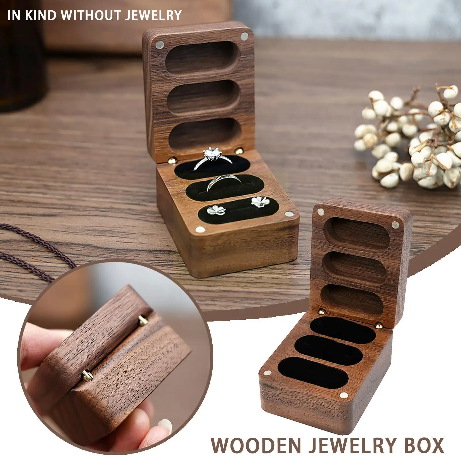 

Square Wooden Ring Box Ring Boxes Proposal Ring Box for 3 Rings Ring Bearer Box for Wedding Proposal Engagement Ceremony N9V9