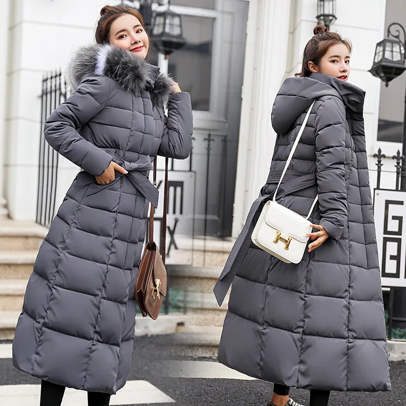 6 Colors Women Long Coats Parka Winter Female Casual Solid Color Zipper Pocket Cotton Padded Warm Hooded Maxi Puffer Coat Jacket