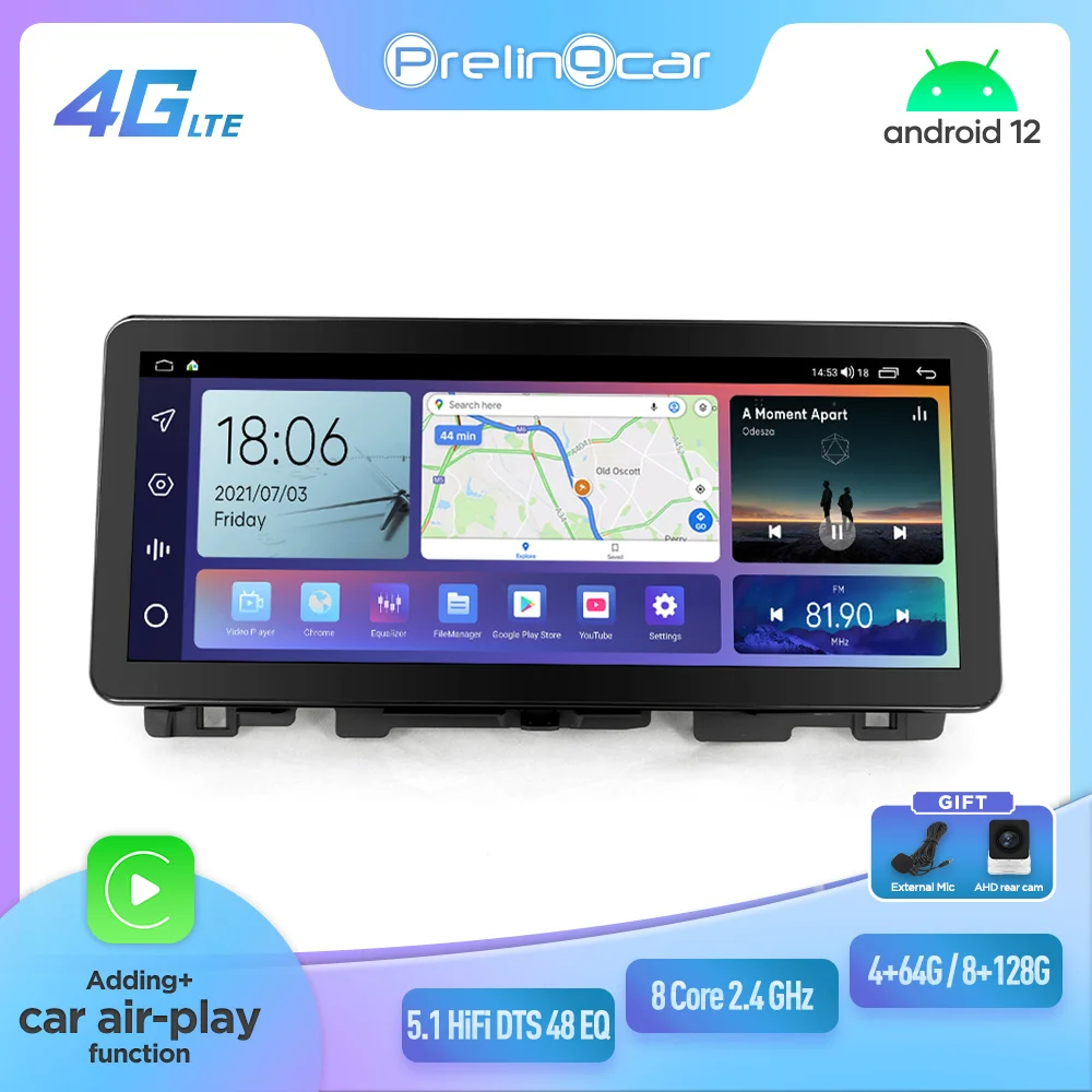 

Prelingcar 12,3 "для Kia K5 2016-2019 лет Android 12 автомобильный монитор 128G Carplay RDS GPS Встроенный 2din Радио DVD плеер 5,1 HIFI DST