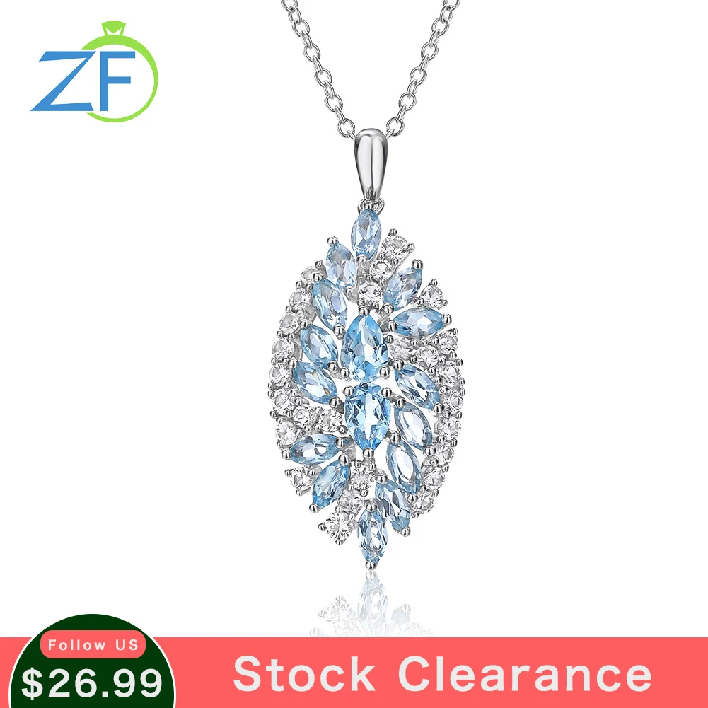 

GZ ZONGFA 100% 925 Sterling Silve Necklace For Women 6*4mm Pear Nature Blue Topaz 3.6ct Pendant Rhodium Plated Fine Jewelry