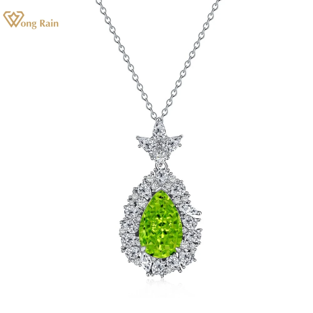 

Wong Rain Luxury 925 Sterling Silver Pear 10*16 MM High Carbon Diamonds Gemstone Women Pendant Necklace Fine Jewelry Wholesale