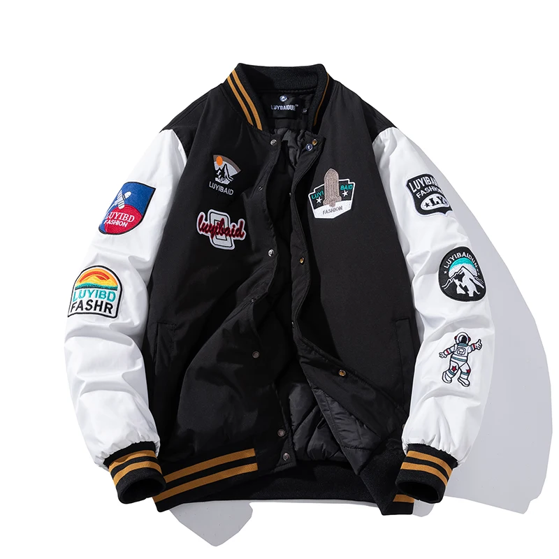 

Winter jacket Men women fashion embroidery trends brand hooded splicing sleeves streetwear Cotton Padded coats varsity jacket