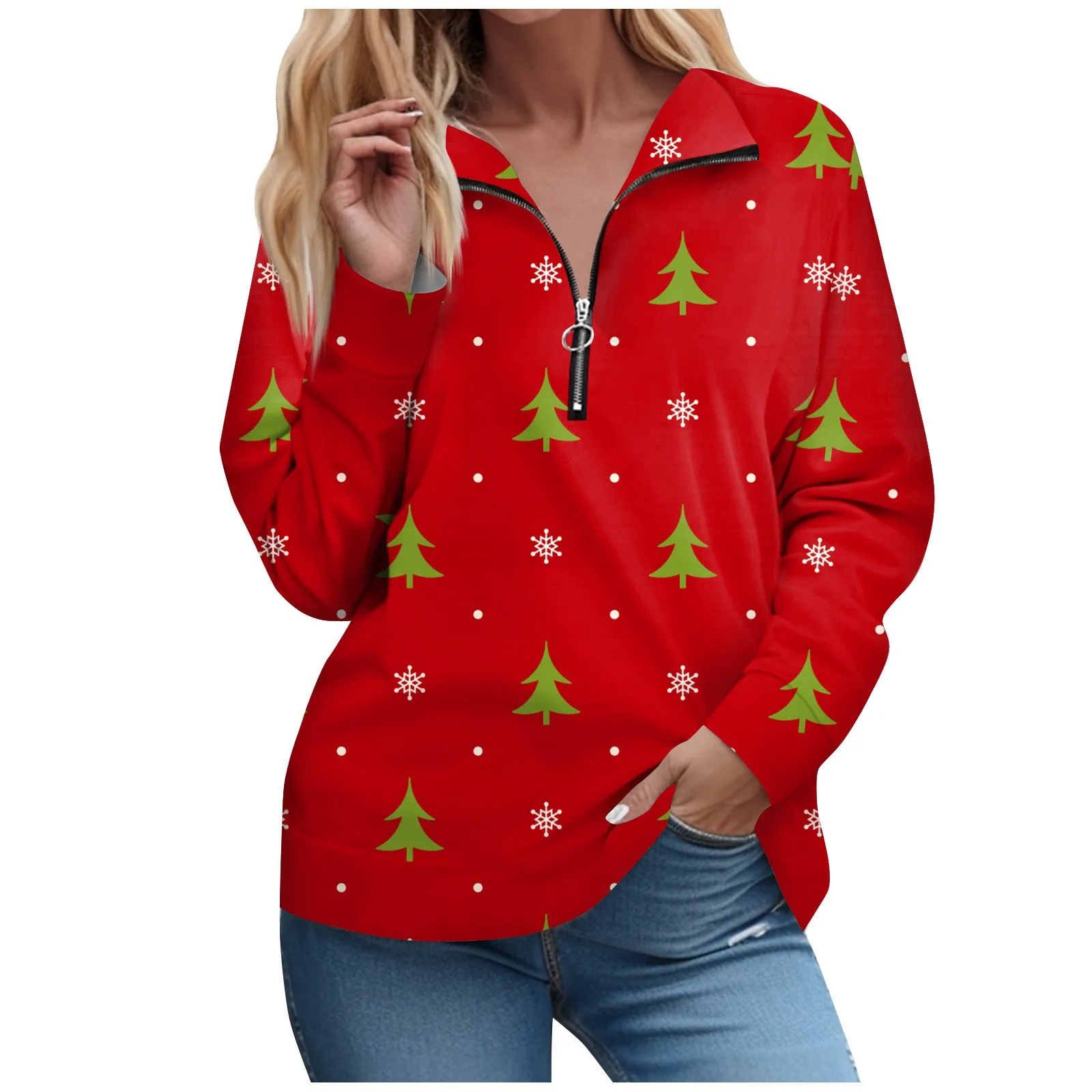 

Уникальные женские толстовки на молнии с V-образным вырезом, Зимний пуловер 2023, повседневные женские толстовки с длинным рукавом и рождественским принтом, роскошные 국 동동문 문 을