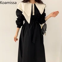 koamissa casual loose women maxi a line dress long sleeves spring irregular collar retro dresses lady chic korean vestidos 2022