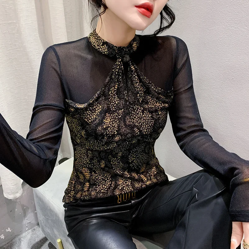 Новая весенне-осенняя женская футболка с половиной поло/черепаховым воротником