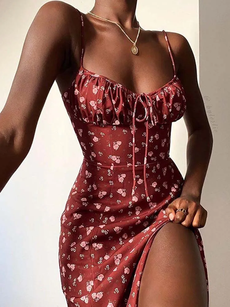 Женское летнее длинное платье с цветочным принтом повседневное пляжное в стиле