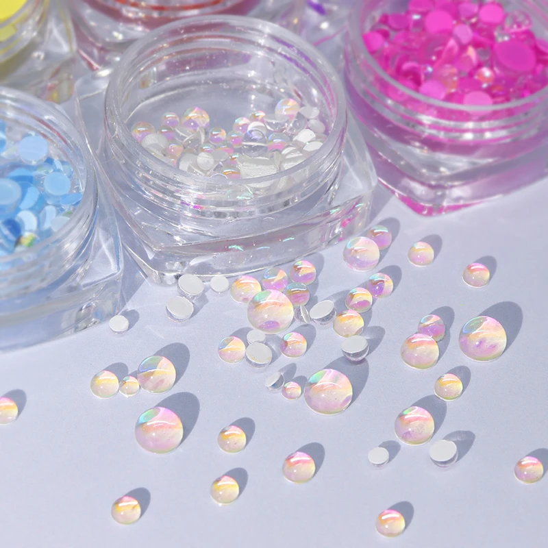 AB хрустальные части для ногтей Русалка круглая разные размеры стеклянные бусины