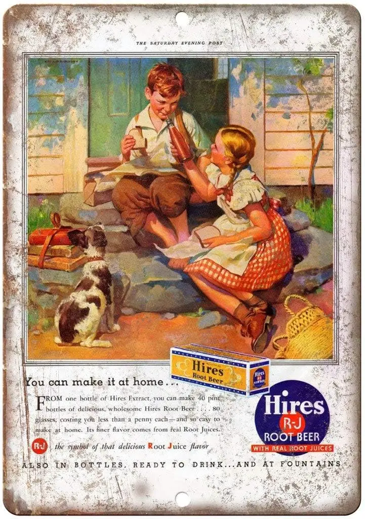 Hires R-J Root Beer Vintage Ad 12 x 8 дюймов металлический знак в стиле ретро для домашнего бара и