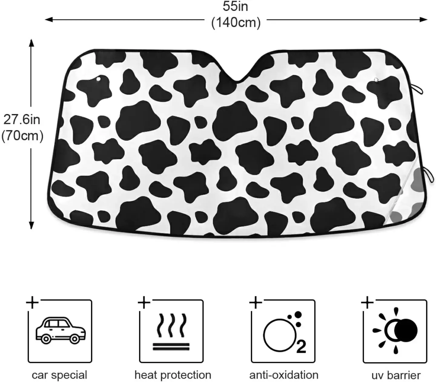 Козырек от солнца ALAZA с черно-белым принтом коровы козырек на лобовое стекло