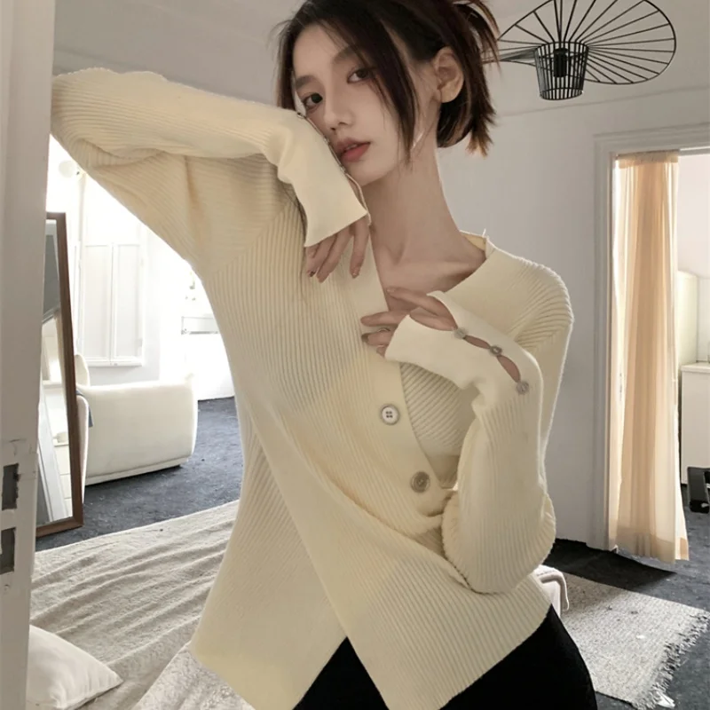 Новый вязаный свитер с длинным рукавом и v-образным вырезом женские пуловеры