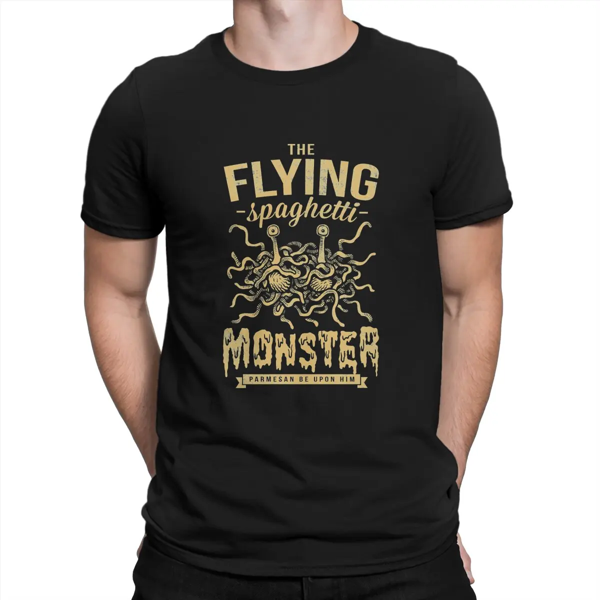 

Monster dark T Shirt Men Cotton Humorous T-Shirt Crew Neck The Flying Spaghetti Monster Tee Shirt Short Sleeve Tops Gift Idea