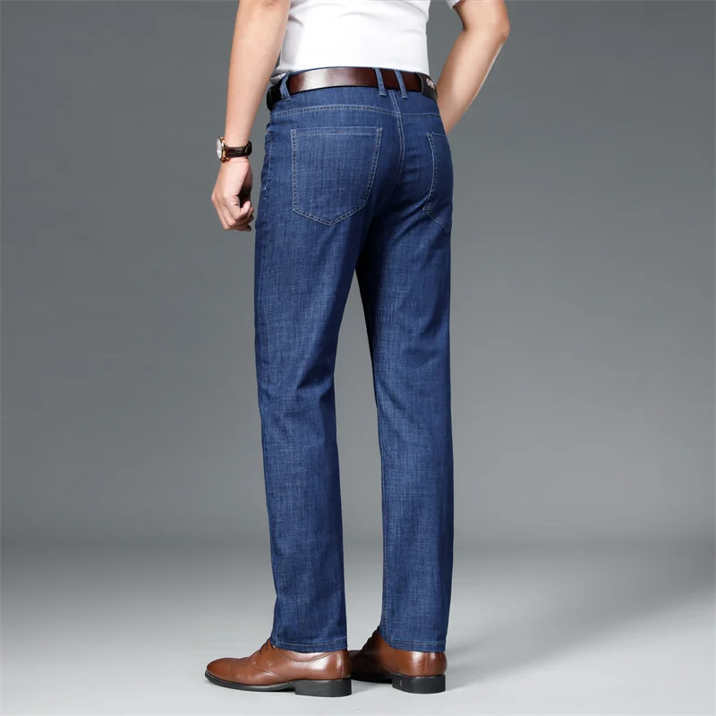 Men Spring Ice Silk Business Jean 2022 New Fashion Men Straight Trousers Baggy Casual Jean Autumn Lightweight Trousers Men Pants