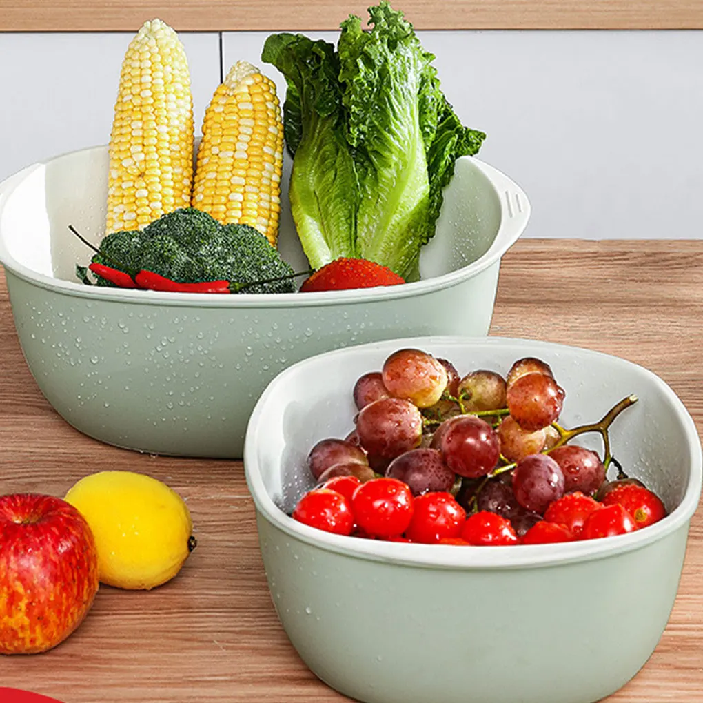 

PP Double Layers Rice Washing Strainer With Handles For Easy Operation BPA-Free Vegetable Washing Blue L