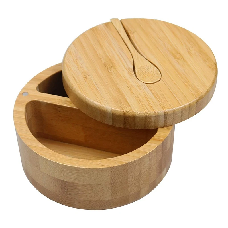 

Бамбуковая приправа с ложкой, Вращающаяся крышка, Бамбуковая Магнитная присоска, двойная сетка, солевая коробка, приправа банка