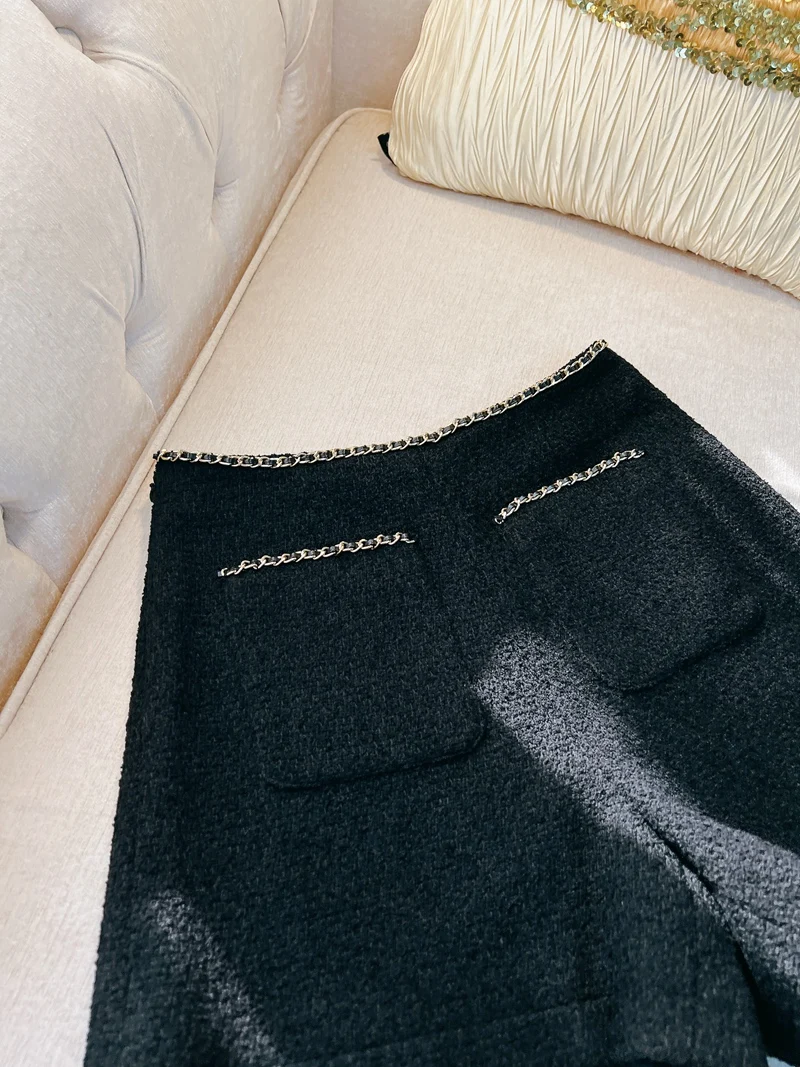 Черные твидовые шорты Lingzhiwusis французские винтажные Элегантные зимние высокого