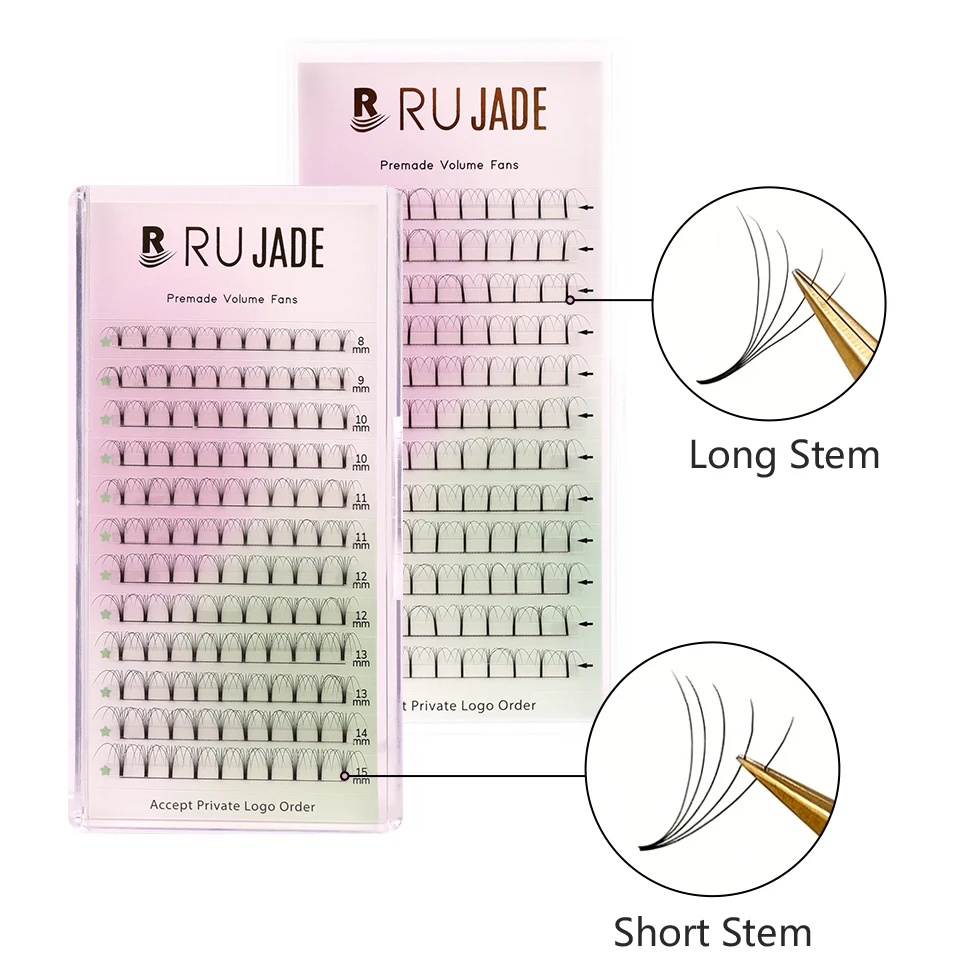 

RUJADE Long/Short/Sharp Stem Premade Volume Fans Eyelash Extensions 3D 4D 5D 6D Flat Base Thin Ponity Base Volume Eyelash Fans
