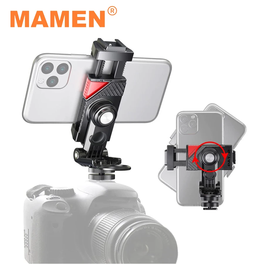 

MAMEN Multifunctional 360 ° Rotatable Phone Clip Holder with 1/4 Screw Hole Cold Shoe Mount for Smartphone Camera Photo Tripod