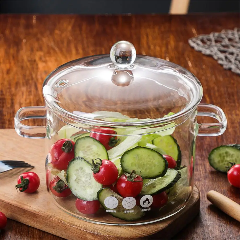 Transparent Glass Saucepan Pot With Lid Kitchen Soup Pot Salad Noodle Bowl Cooking Tools Accessories