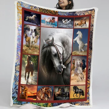BlessLiving 3D Black White And Brown Horse Sherpa Fleece Blanket Realistic Stallion Pattern For Kids Bedroom Decor Dropshipping 1