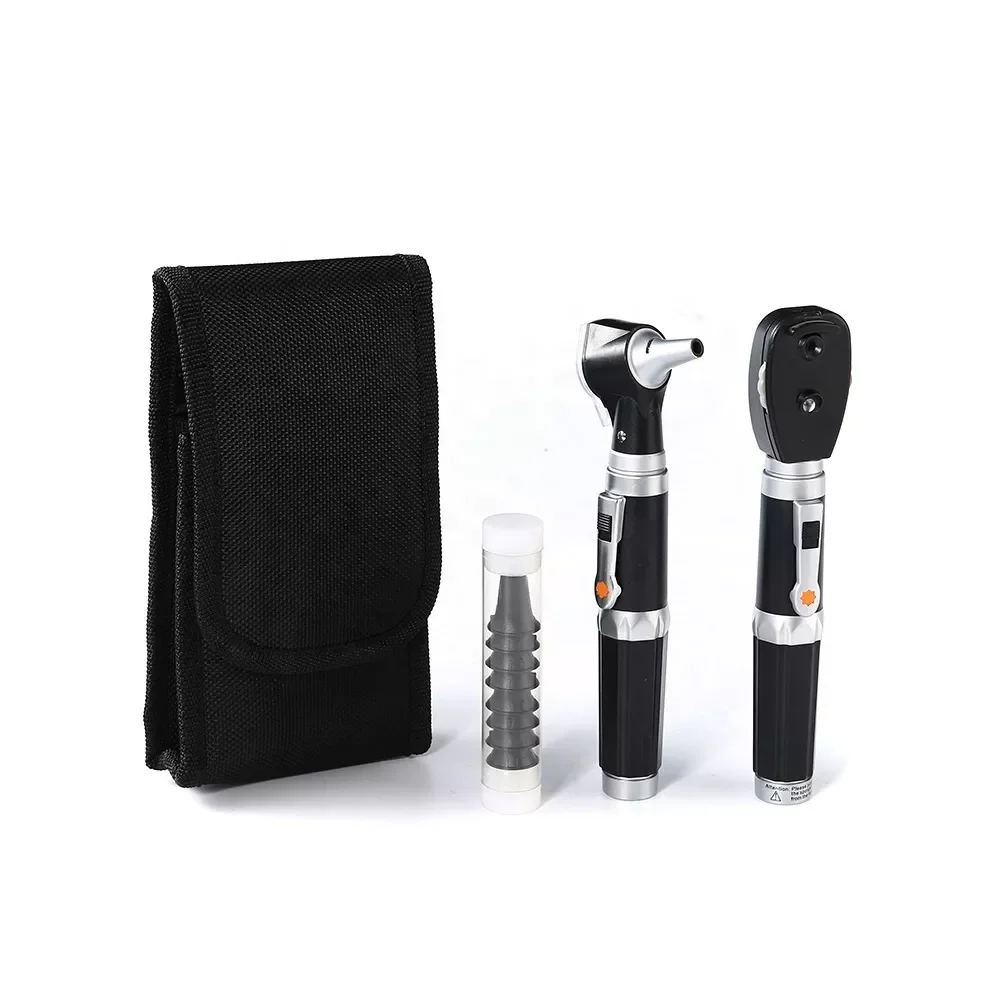 

Professional Diagnostic Otoscopio Ear Eye Endoscope Care Fiber LED Direct Otoscope Ophthalmoscope Set with Storage Pouch
