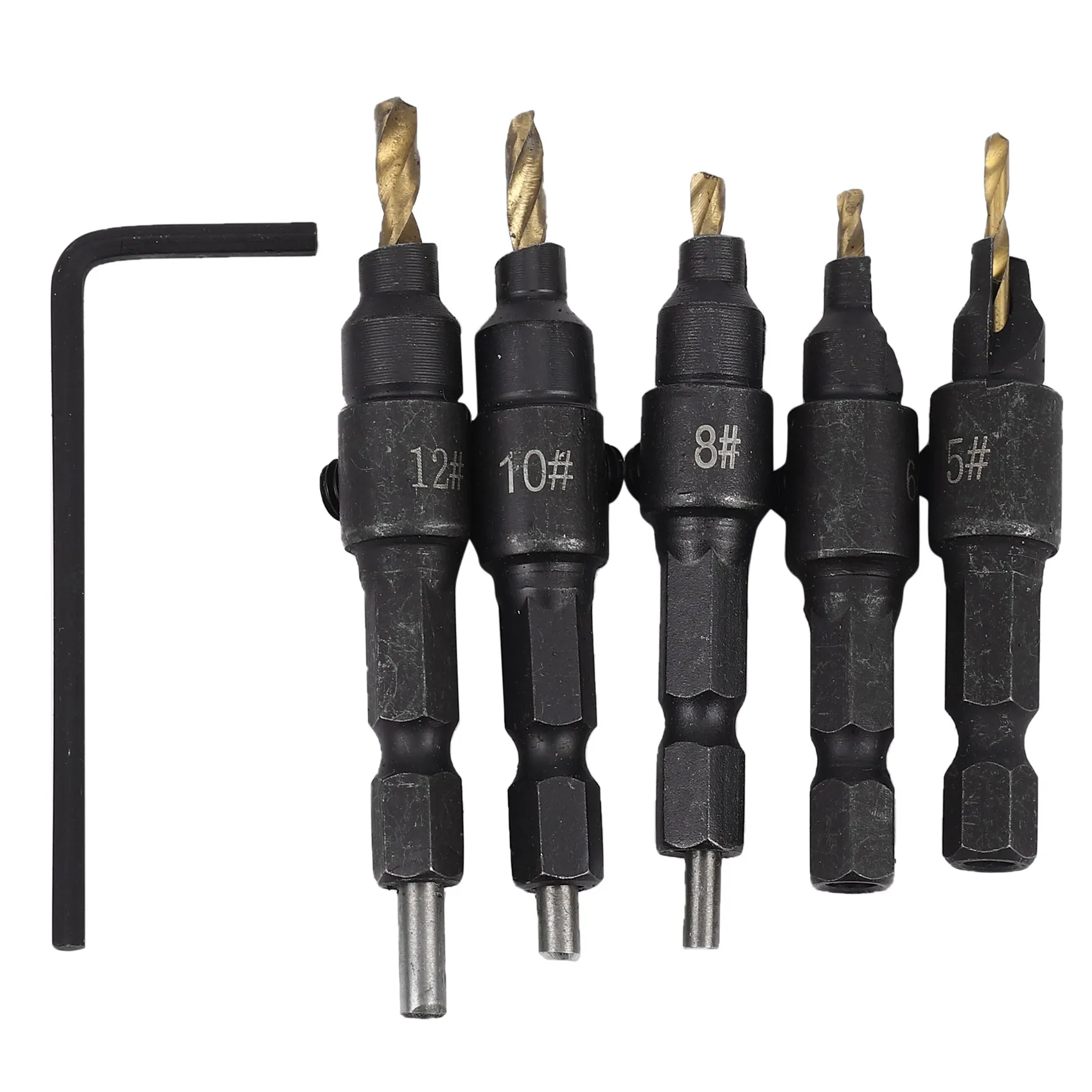 

5Pcs #5 #6 #8 #10 #12 HSS Countersink Drill Bit Set Quick Change Hex Shank Screw
