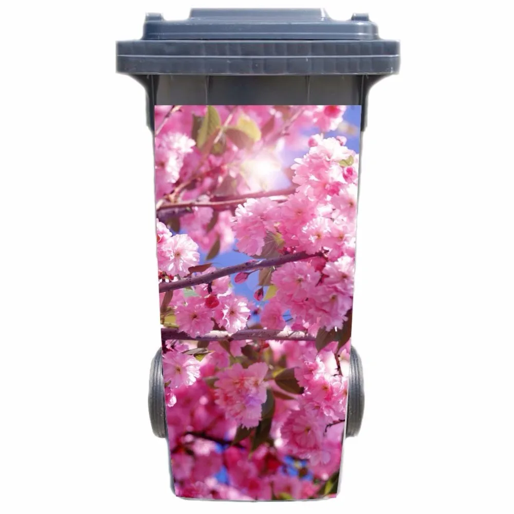 

DIY sunshine flowers lavender Adhesive Removable Waterproof Sticker Decals Rubbish bin trash can Cover sticker 120liter 240liter