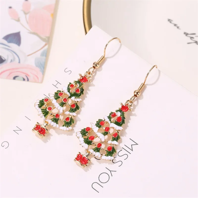 

Christmas Earrings Zinc Alloy Festival Ornaments 1Pair Christmas Tree Earrings For Women Metal Stud Earring Fashion Gift jewelry