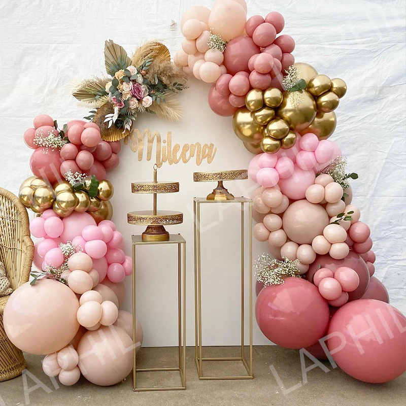 

1set Retro Pink Balloon Garland Arch Kit Wedding Decoration Chrome Gold Ballons Birthday Party Decor Kids Adult Party Globos