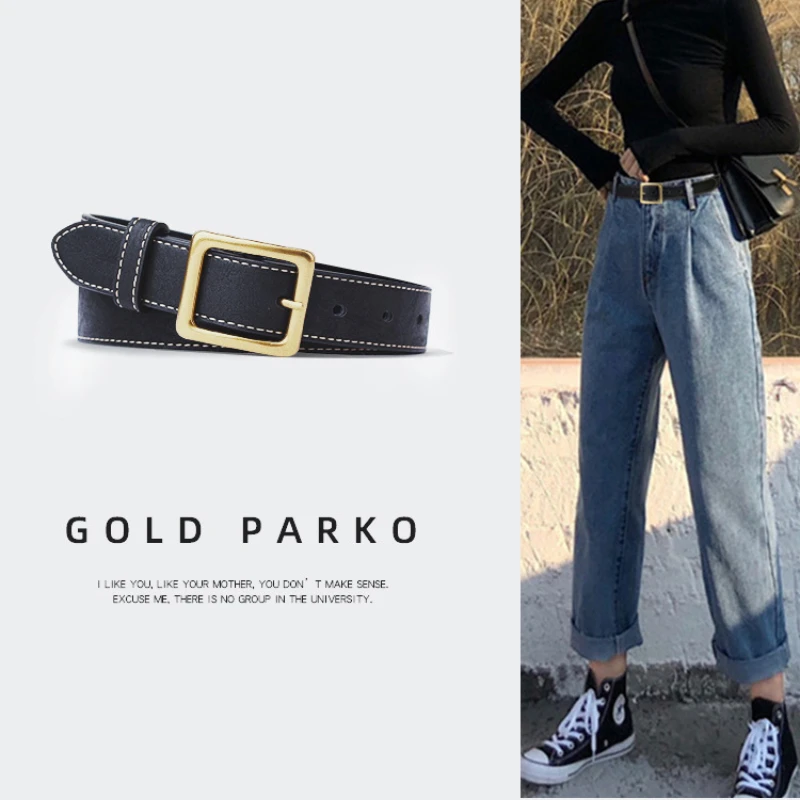 Women's Leather Belt Imitation Leather Belt with Jeans Fashion Simple and Versatile Ins-style Black Belt Korean Version