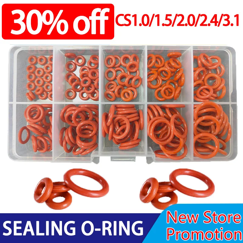 

50-200Pcs Silicone O Ring Sealing Washer Red VMQ O-ring Gasket Waterproof Oil Resistant High Temperature Oring Assortment Kit