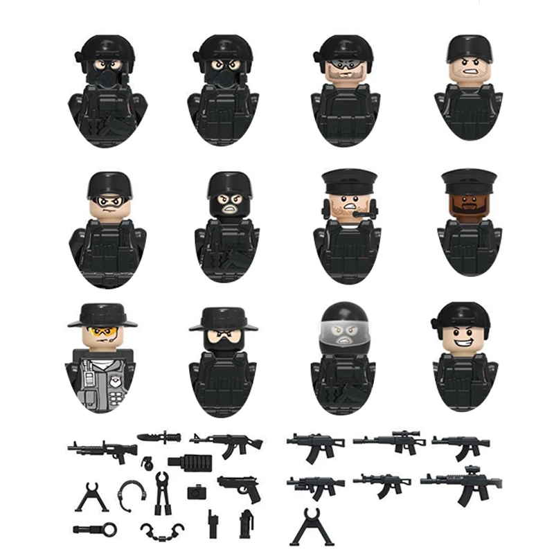 Строительные блоки 12 шт. военные спецназа солдаты кирпичи строительные фигурки