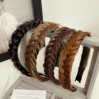 1pc fishbone braid wig headband twist braided hairband with gear non slip wide brimmed korean hair hoop simple sweet headwear